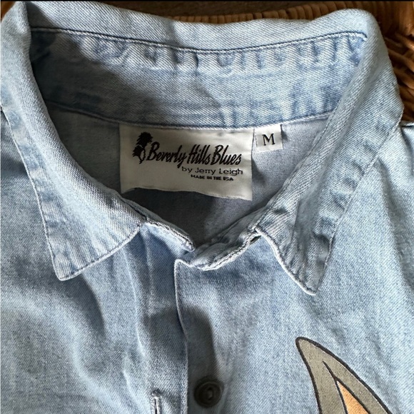 Light Blue Cartoon Character Women's Button Down Shirt - Picture 6 of 7